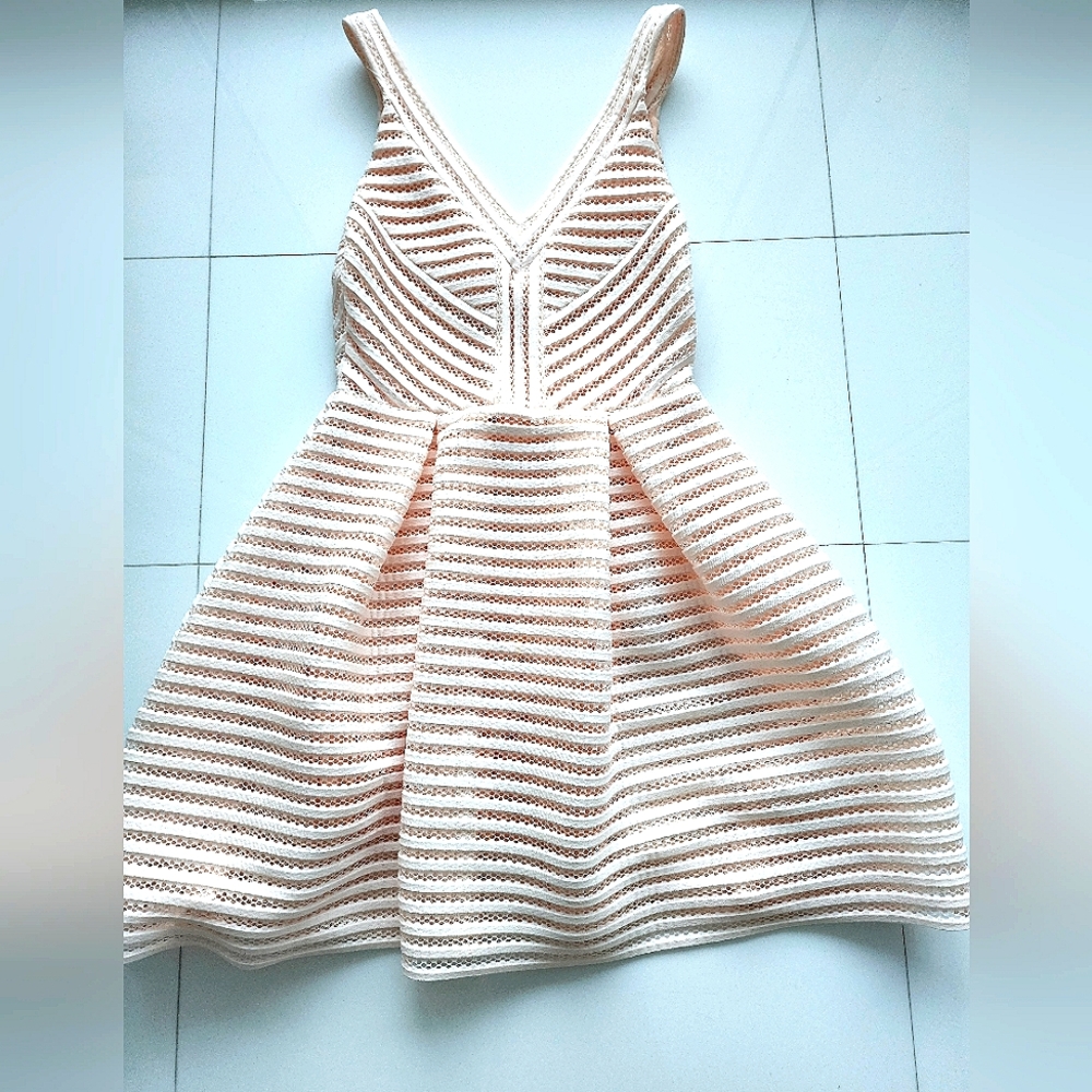 Maje Scuba net dress A-line Cream and pink.  Size 4